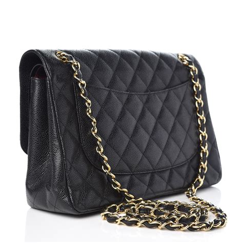 chanel jumbo caviar black gold|CHANEL Caviar Quilted Jumbo Double Flap Black.